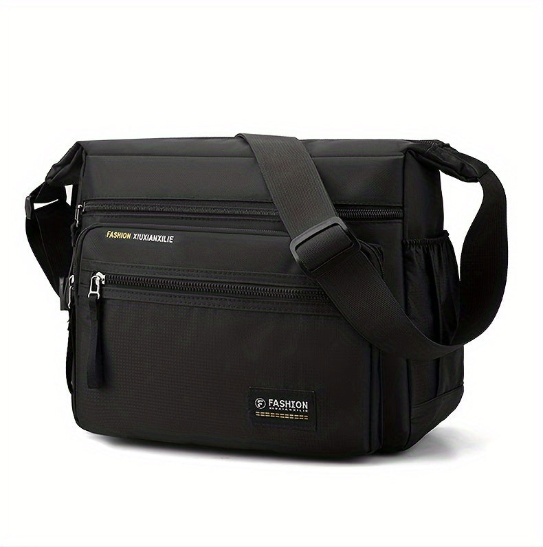 Black women's multifunctional crossbody bag with a padded design and adjustable strap.