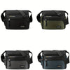 Three versions of a black and olive green multifunctional crossbody bag shown from the front.