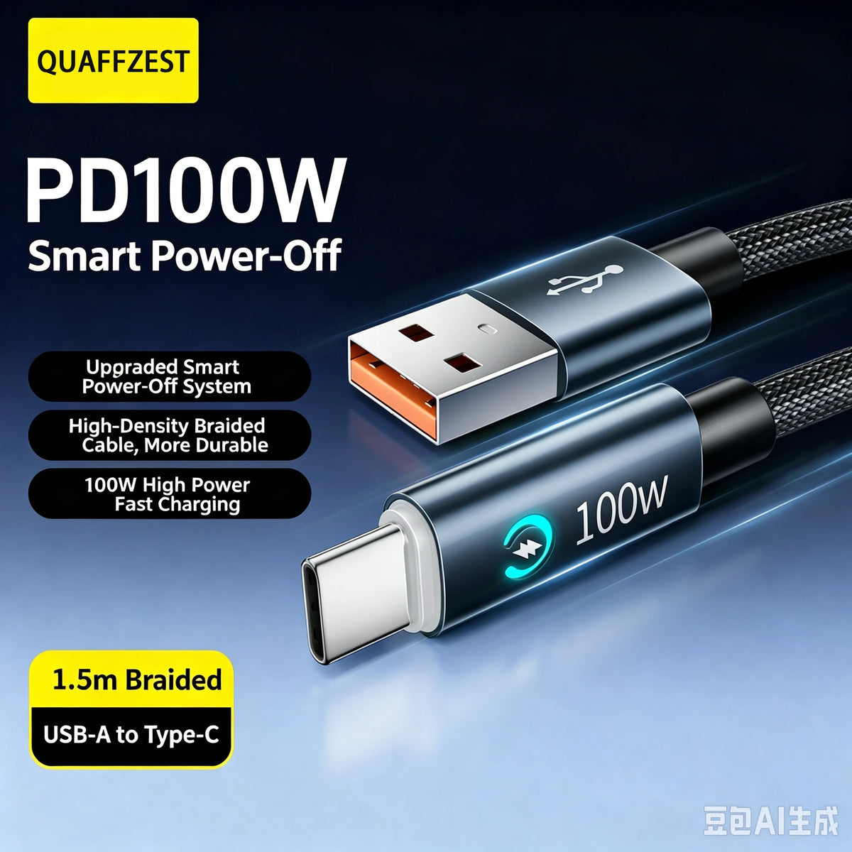 PD100W Smart Power-Off USB-A auf Type-C Kabel für schnelles Laden