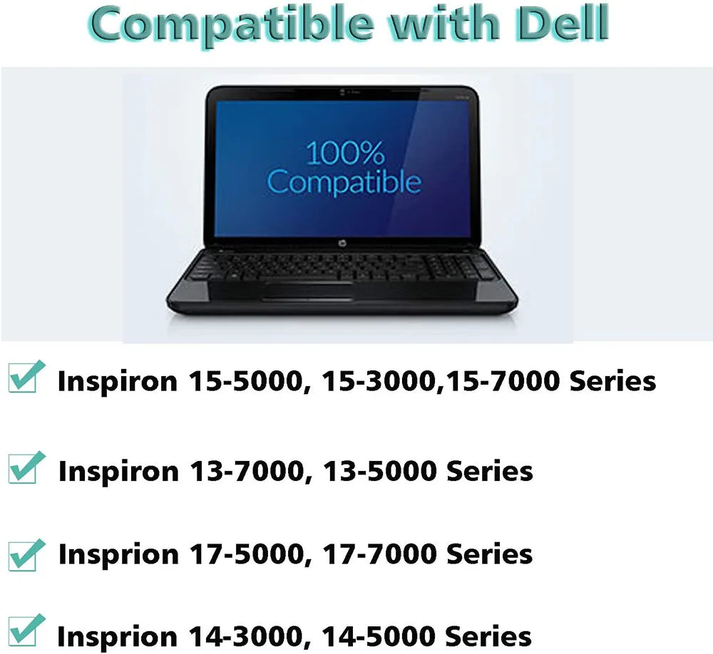 A black laptop displaying a compatibility message, suitable for Dell Inspiron series models.