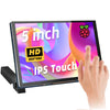 A hand is touching a 5 inch HD IPS touch screen display for a Raspberry Pi.