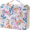 A large pencil case featuring a floral pattern with pink, orange, and purple flowers on a white background.