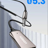 A silver Bluetooth 5.3 car audio adapter with a connector cable is shown against a light gray background.