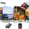 A set of five camera adapters including a digital camera, unmanned aerial vehicle, trail camera, dash camera, and an adapter 