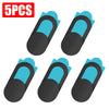 Five black privacy webcam covers for laptop and phone devices