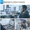 A laptop is shown in three contexts: office work, leisure use, and learning.