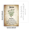 A brown botanical herbal reference card featuring the name Yarrow and its properties for healing and strengthening bonds.