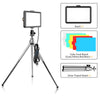 A tripod stand with a 6-inch monitor, color card board, and a light source for photography or video.