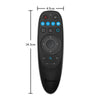 Black wireless gyro air mouse remote with backlit keys and voice control features