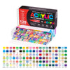 A box of 120 acrylic brush markers in various colors and a large assortment of individual markers.