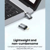Kompakter silberner Adapter um Lightning-Geräte auf USB-C-Anschlüsse zu verbinden.