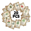 A circular arrangement of twenty botanical herbal reference cards featuring various plants and herbs for journaling or apothe