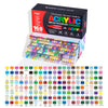 A box of 168 acrylic brush markers in various colors and tips displayed in a plastic case.