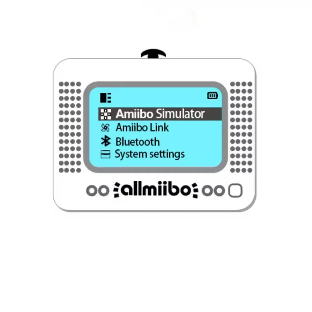 A simulator device for writing and reading Amiibo game data, featuring Bluetooth connectivity.
