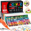 A box of 168 acrylic brush markers and a large set of 120 color pens for DIY crafts