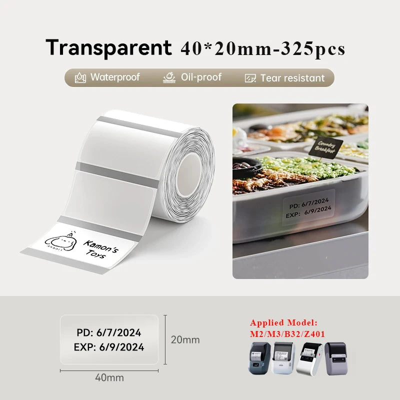 Roll of transparent waterproof oil-proof tear resistant thermal transfer stickers for labels and organization