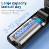 A close-up view of a portable rechargeable fan battery showing its capacity and charging time details.