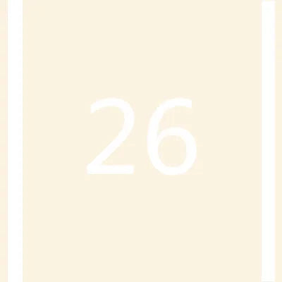 A white number 26 is displayed against a light beige background with vertical white borders.
