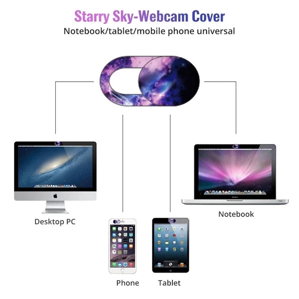 Lila und blaues Datenschutz-Webcam-Cover-Sticker zum Schutz von Laptops, Tablets und Mobiltelefonen.
