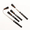A magnetic LED flashlight with a telescoping grip shown in various orientations.