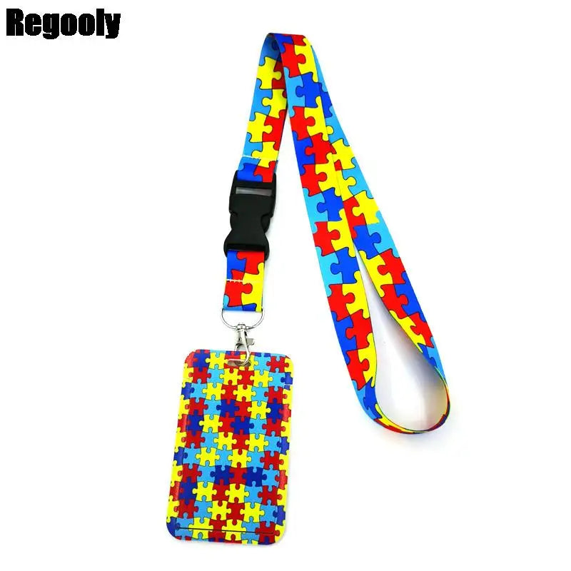 Buntes Puzzle-Teil-Muster-Lanyard mit Schlüsselring, geeignet für ID-Karten und Handys.