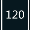 A white number 120 displayed on a dark square background.