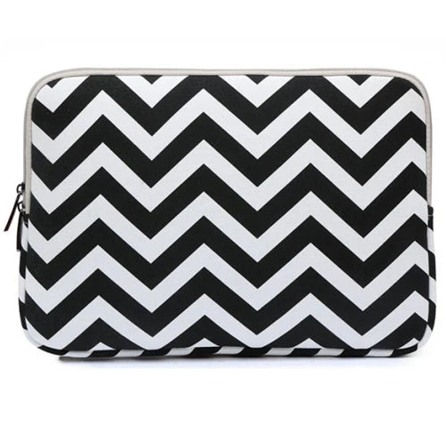 Black and white chevron patterned laptop sleeve or canvas laptop bag