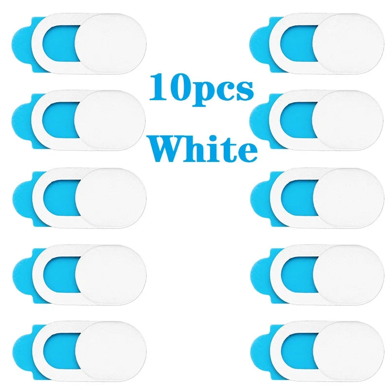 Ten white privacy sliding camera covers for laptops and devices