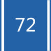 A blue square with a white number 72 centered on it.