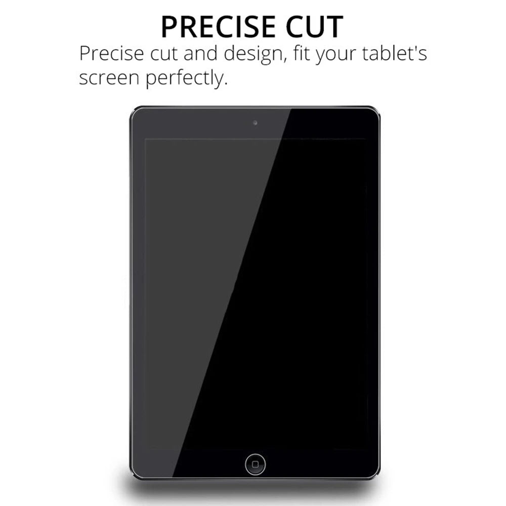 A black tempered glass screen protector for an iPad, designed to fit the screen perfectly.