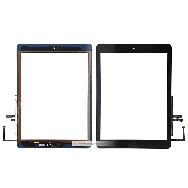 A blue LCD touch screen digitizer for an iPad, shown next to a black version.