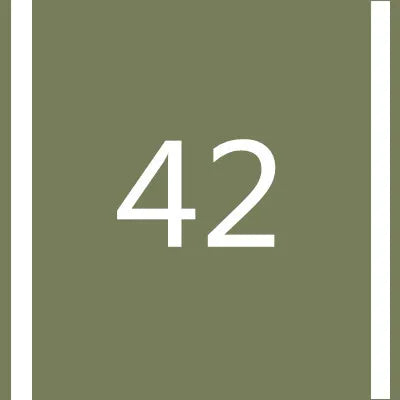 A square image with a muted olive green background and a white number 42.