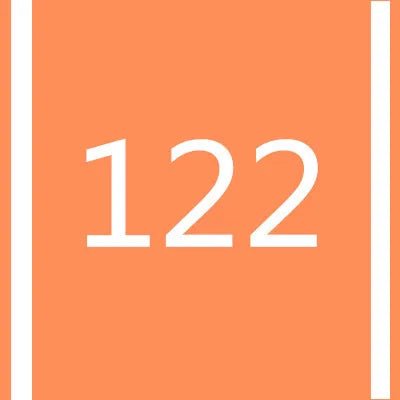 Orange square background with the number 122 in white font.