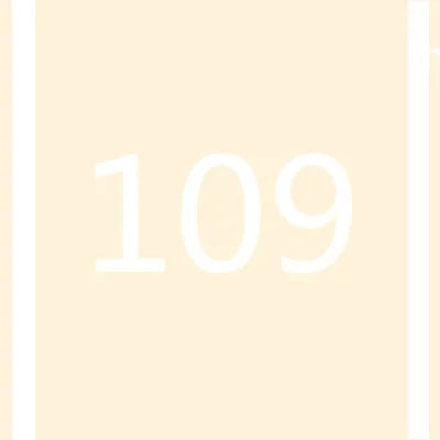 A close-up of a white number 109 displayed against a light beige background.