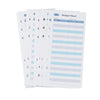 A set of twelve budget sheet cards for planning finances, featuring six colors and a grid layout.