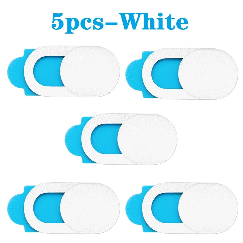 Five white privacy sliding camera covers for laptops and devices