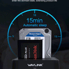 A black external hard drive docking station with two slots for SSDs, demonstrating smart sleep features.