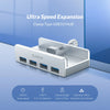 Silver clamp type USB 3.0 hub for ultra speed expansion featuring four ports and aluminum alloy construction