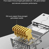 A close-up view of a 50U pure copper three-pronged gold-plated needle connector for network transmission.