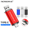 محرك أقراص فلاش أحمر MicroDrive USB 2.0 مع موصل Type-C وثلاثة خيارات لتغيير الهيكل المعدني.