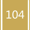 A square background with vertical stripes in gold and white, featuring the number 104 in white font.