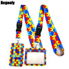 Bunter Puzzle-Teil-Muster-Lanyard mit Kunststoff-Schlüsselring für ID-Karten und Handys.