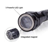 A black magnetic LED flashlight with a telescoping grip and an integrated magnet.