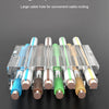 A row of modular CAT6/CAT7 RJ45 connectors with various colored jackets and plastic housings.