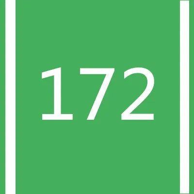 A green square background with the white number 172 centered.