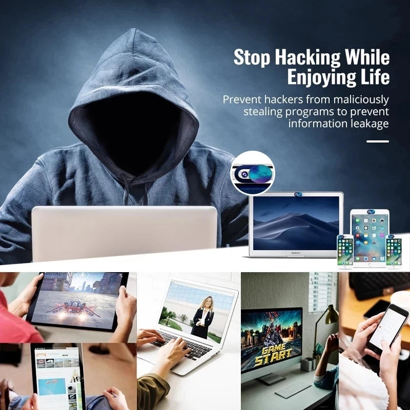 A person wearing a hoodie is shown with a laptop, illustrating protection against hackers and information leakage.
