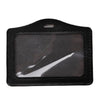 Black PU leather ID card holder with a clear plastic window.