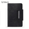 Black leather Bluetooth keyboard cover for tablets shown in a flat lay view.
