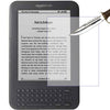 A dark gray Amazon Kindle e-reader displaying a book titled Past Is Prologue with a glass screen protector being applied.