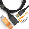 A black charging cable with a USB Type-C connector and an orange USB-A adapter, used for 5Gbps data sync.